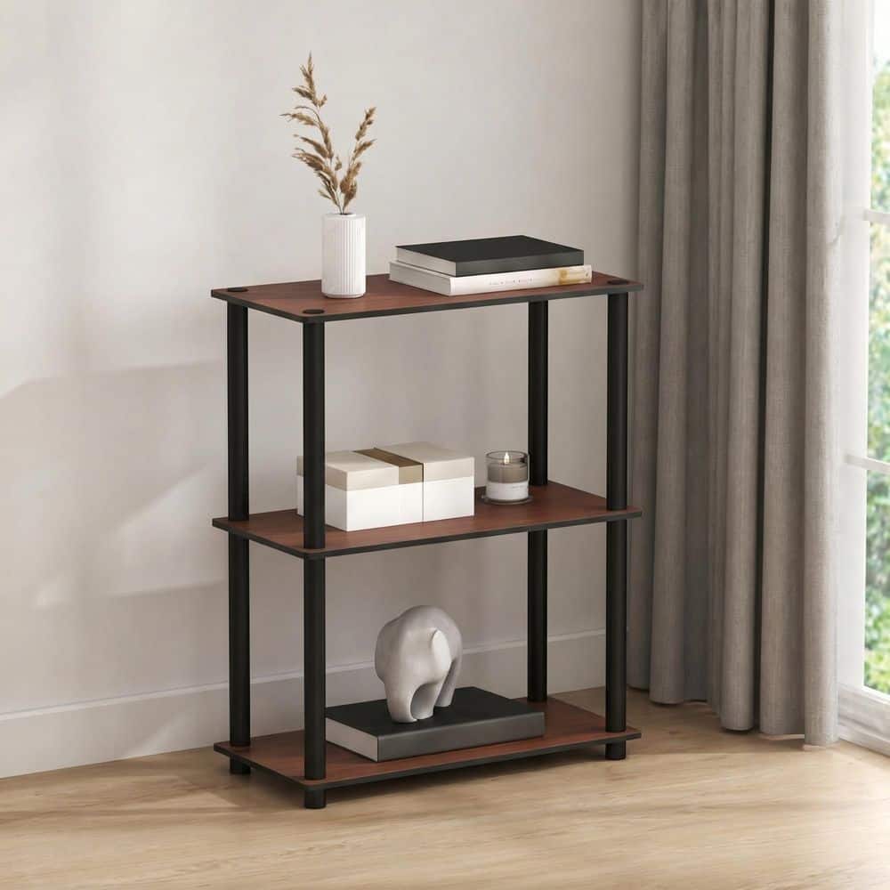 Furinno TURN-N-TUBE 29.6 in. Tall Cherry Oak/Black Wood 3-Shelf