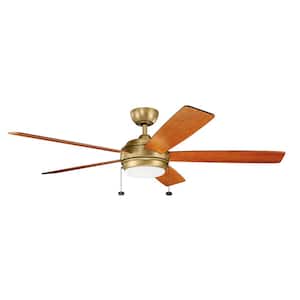 Starkk 60 in. Integrated LED Indoor Natural Brass Downrod Mount Ceiling Fan with Light Kit and Pull Chain
