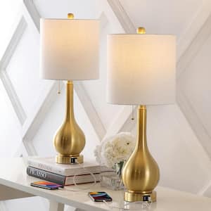 Tyler 24 " Modern Classic Gourd Iron LED Table Lamp with Pull-Chain with Dual USB Charging Port, Brass Gold (Set of 2)