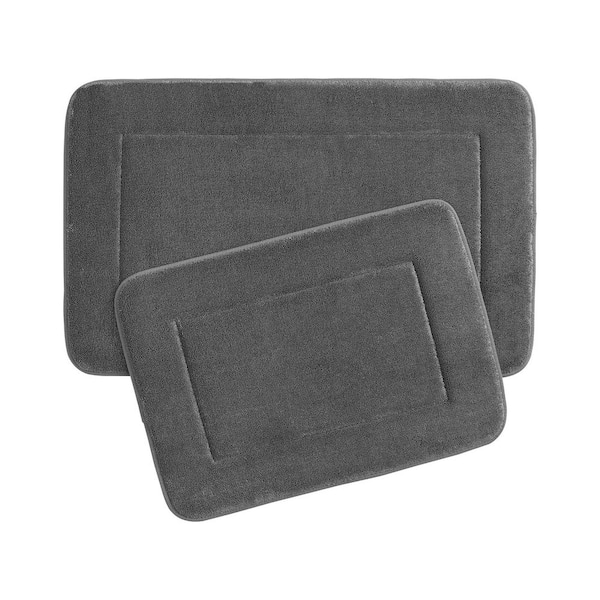 Unbranded Terry Dark Gray 24 in. x 40 in Microfiber Memory Foam. 2-Piece Set Large Bath Mat Set