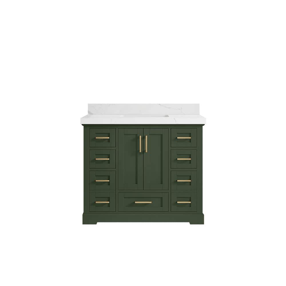 Willow Collections Boston 42 in. W x 22 in. D x 36 in. H Single Sink Bath Vanity in Pewter Green with 2 in. Calacatta Laza Top, Fine Grain
