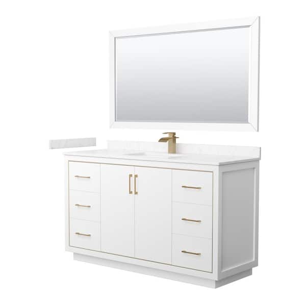 Wyndham Collection Icon 60 in. W x 22 in. D x 35 in. H Single Bath Vanity in White with Carrara Cultured Marble Top and 58 in. Mirror