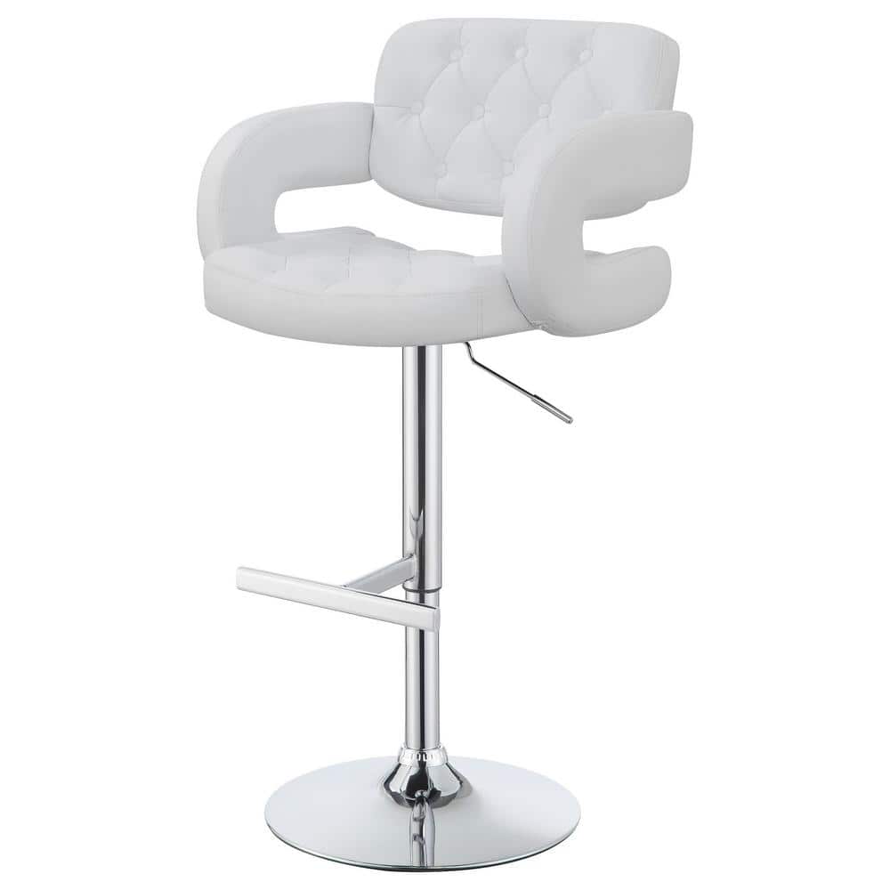 White Adjustable Swivel Bar Stool with Chrome Base
