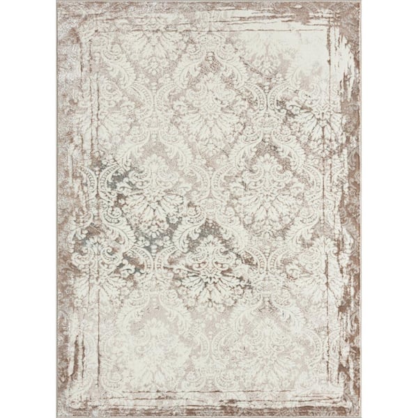 LR Home Delsea Brown/Beige 5 ft. x 7 ft. Oriental Polyester Area Rug