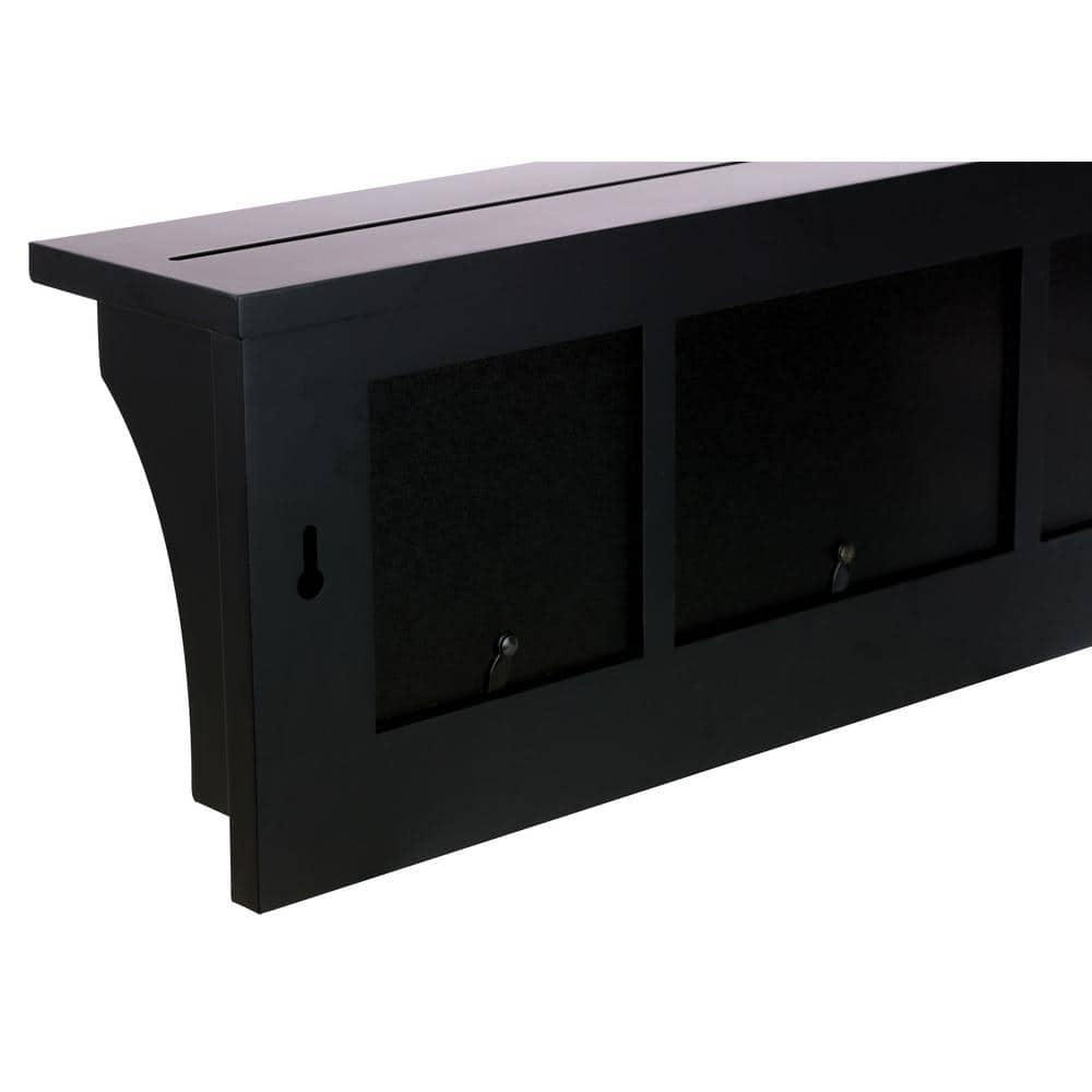 Black MDF Wall Shelf with Hooks and Photo Frames