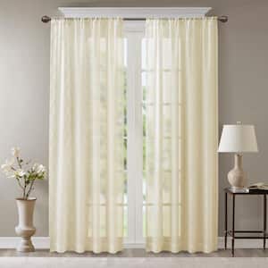 Iris Ivory Abstract Embroidered 50 in. W x 84 in. L Rod Pocket Sheer Curtain