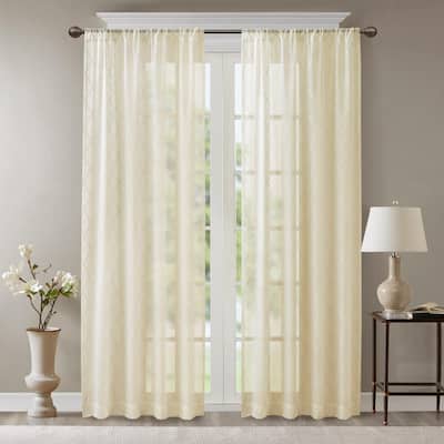 Ivory Abstract Embroidered Rod Pocket Sheer Curtain - 50 in. W x 84 in. L