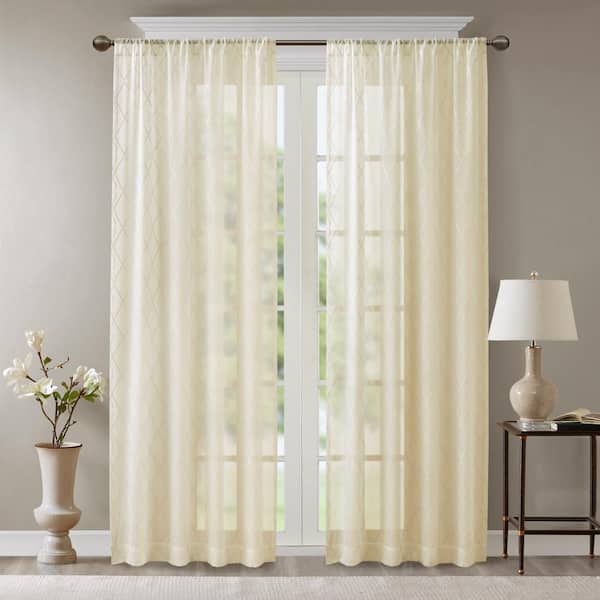 Madison Park Iris Ivory Abstract Embroidered 50 in. W x 95 in. L Rod Pocket Sheer Curtain