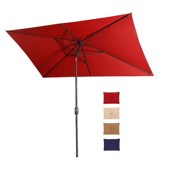 Zeus & Ruta 10 ft. x 6.5 ft. Aluminum Market Patio Umbrella in Wine Red with Tilt and Crank 6 Sturdy Ribs for Deck Lawn Pool