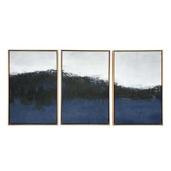 Unbranded Sapphire Abstract Gold Floating Framed Canvas Abstract 48 in. x 24 in.