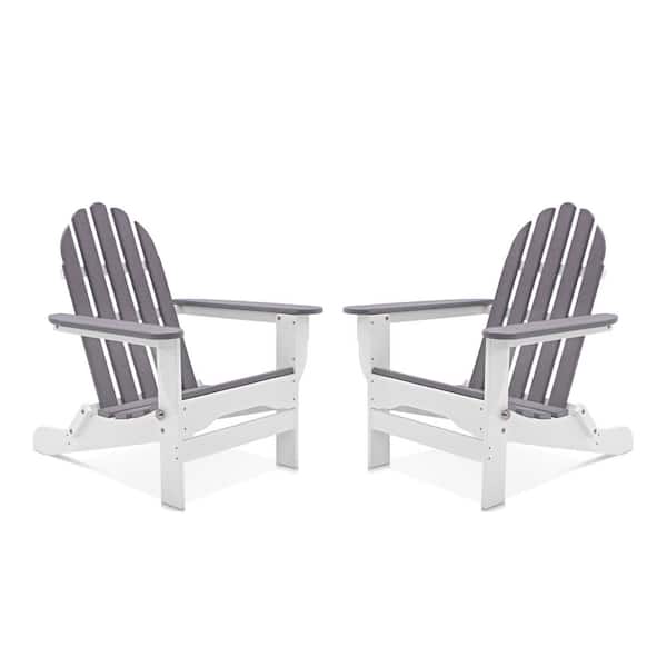 DUROGREEN Icon White and Driftwood Recycled Plastic Folding Adirondack Chair (2-Pack)
