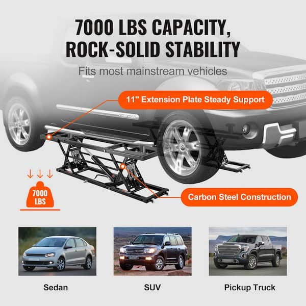 Car Lift, 7,000 lbs. Capacity Portable Car Lift, with Extended-Length Plates, 26. 8 in. Max. Height, Heavy-duty Steel
