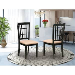 Black Linen Fabric Upholstered Wood Chairs With Cushion, Set of 2