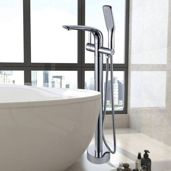 Satico 1-Handle Freestanding Floor Mount Tub Faucet Bathtub Filler with Hand Shower in Chrome
