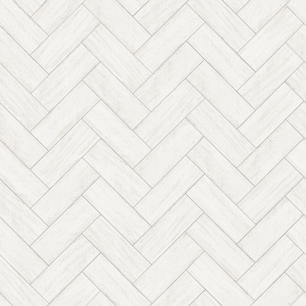 Chesapeake Kaliko White Wood Herringbone Wallpaper