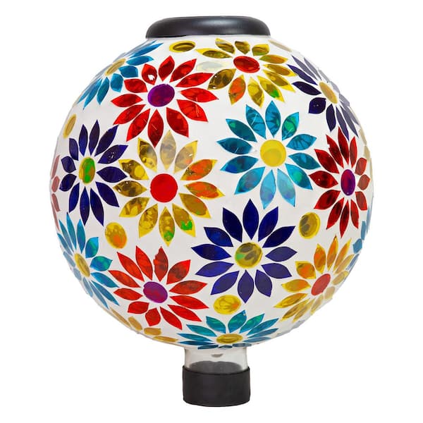 Midsummer Dahlias Glass Gazing Ball with Solar Light-10 in.