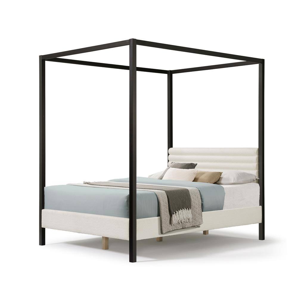 Furniture of America Terry White Poplar Wood Frame Queen Canopy Bed ...