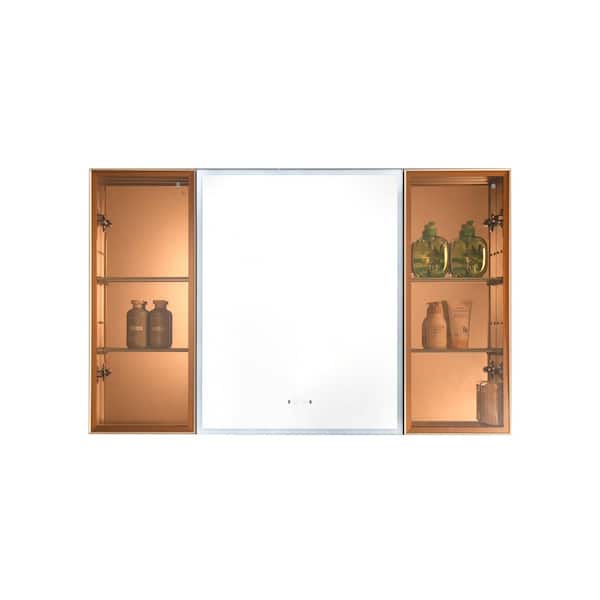 ANGELES HOME 48 in. W x 30 in. H Large Rectangular Gold Framed Aluminium Surface Mount Medicine Cabinet with Mirror