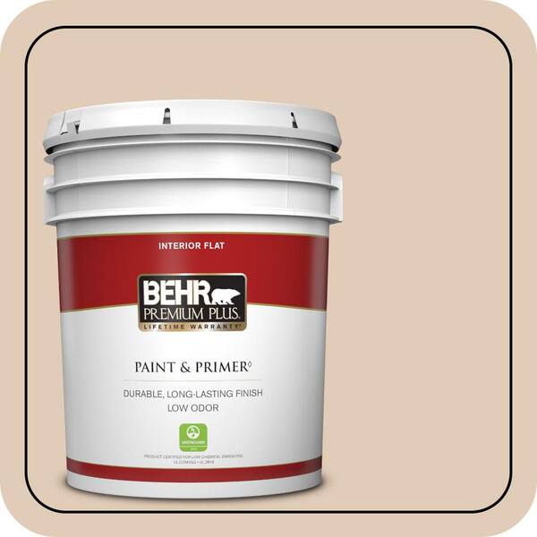 BEHR PREMIUM PLUS 5 gal. #S240-2 Rice Crackers Flat Low Odor Interior Paint & Primer