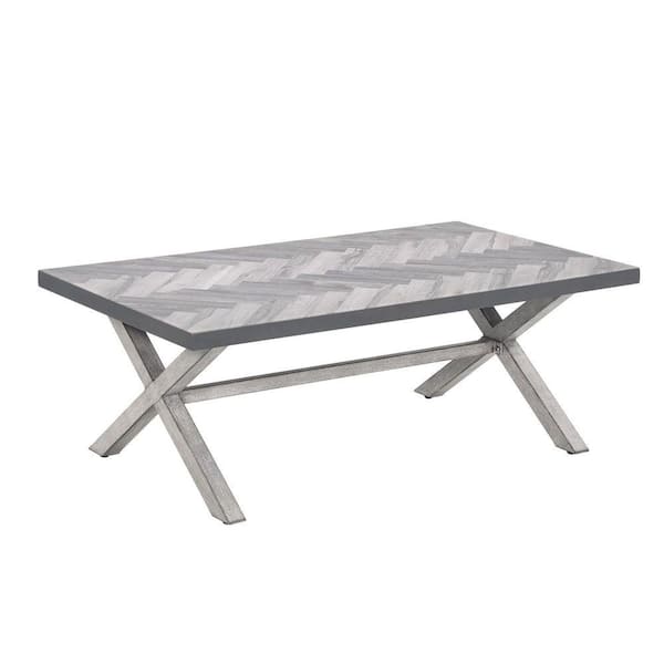 Gray 43 in. Rectangle Aluminum Outdoor Side Table with Resin