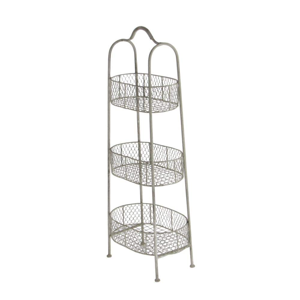 Off-White Metal 3-Tier Elliptical Basket Shelving Unit