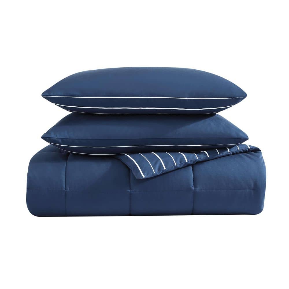 Navy Blue Twin Reversible Microfiber Comforter Set