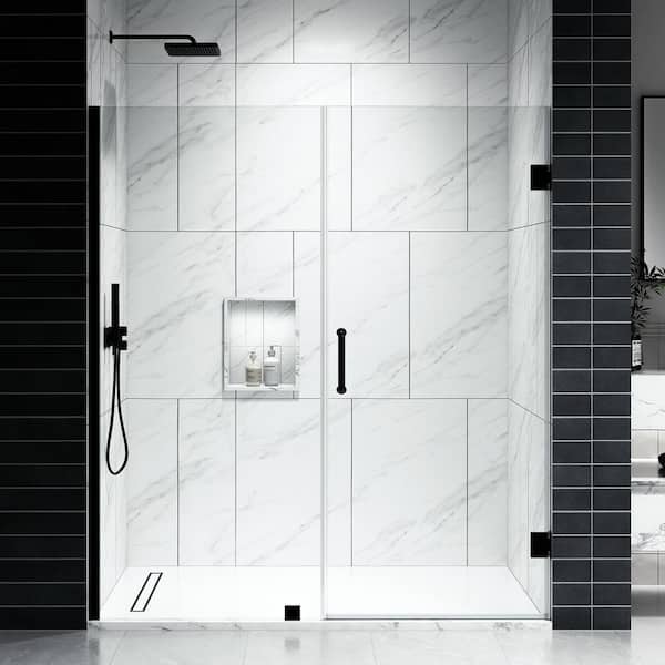 EV Series 45-46 in. W x 72 in. H Frameless Hinged Swing Shower Door with 3/8 in. Tempered Clear Glass in Matte Black