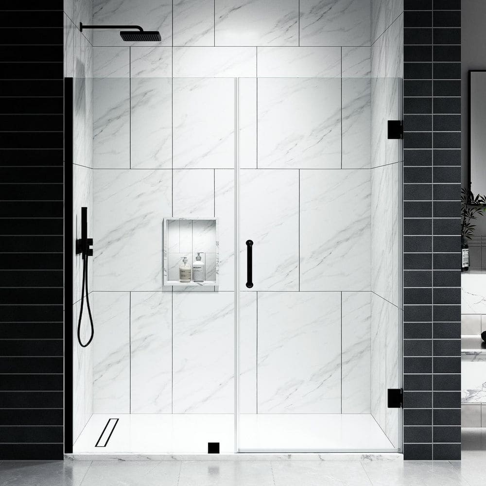 EV Series 50-51 in. W x 72 in. H Frameless Hinged Swing Shower Door with 3/8 in. Tempered Clear Glass in Matte Black price history on PriceWatchPro