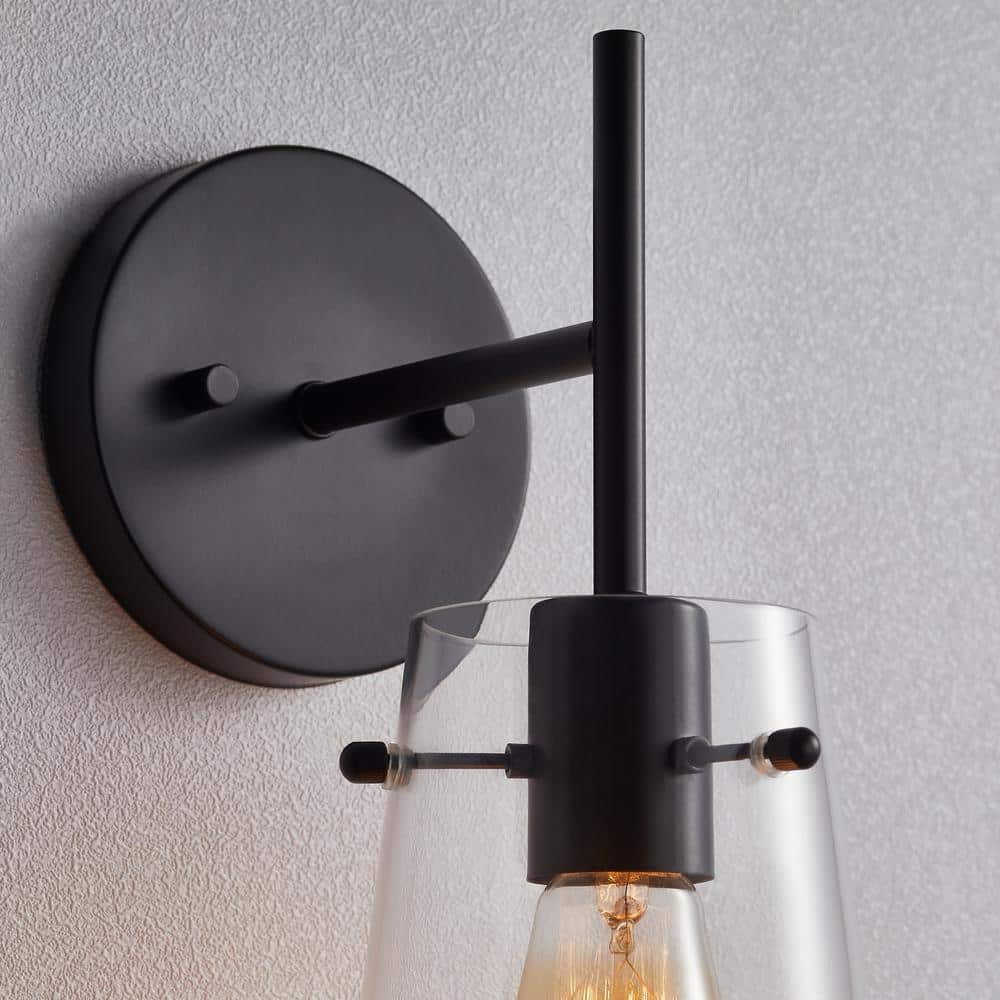 Bronze and Black Cone Glass Shade Wall Sconce