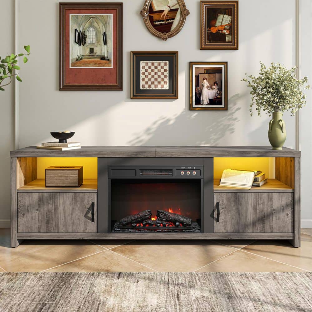 Bestier 70.87 in. Freestanding LED Fireplace TV Stand Fits TV's Up