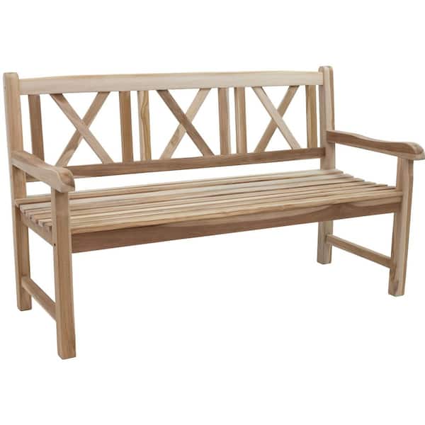 2-Person Wooden Teak Outdoor Patio Garden Bench with Backrest