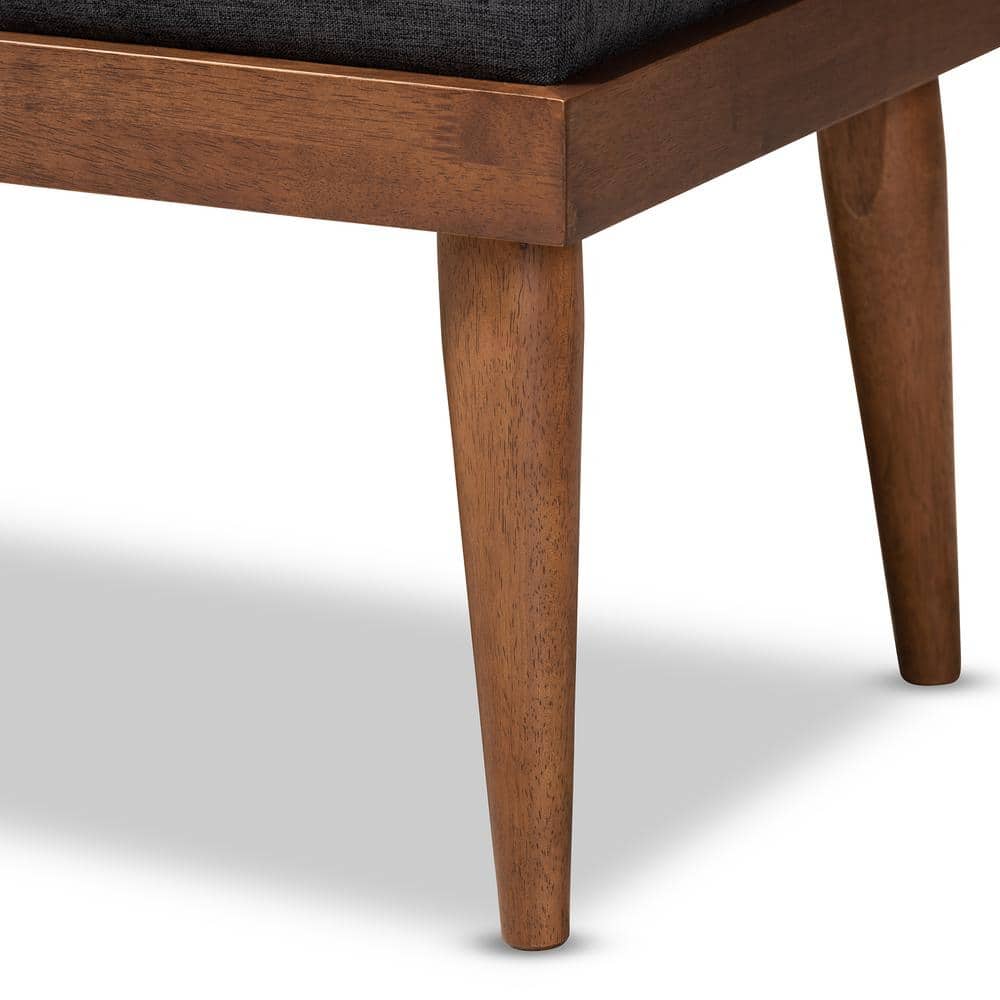 Gray Upholstered Walnut Wood Mid-Century Bench