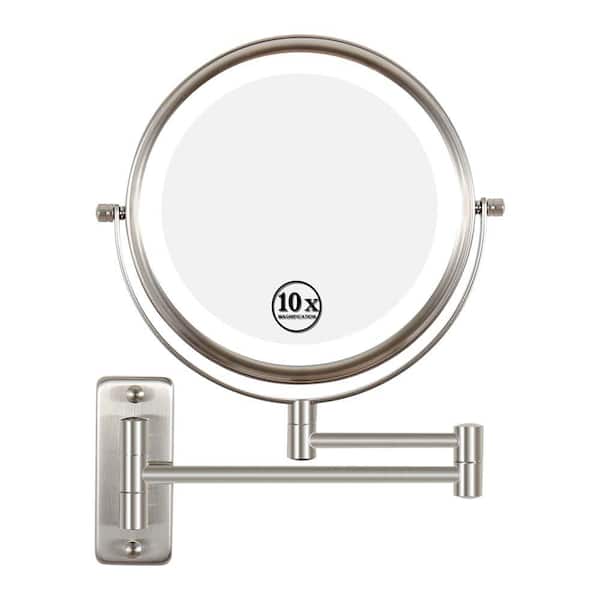 Unbranded 8 in. W x 8 in. H Round Framed 3 Color Lights Brushed Nickel Mirror 360° Swivel with Extension Arm Height Adjustable
