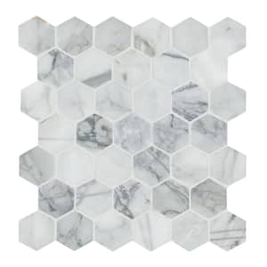 Calacatta Cressa 12.38 x 12.38 in. Honed Hexagon Mosaic Tile with Distinctive Stone Detail (9.8 sq. ft./case)