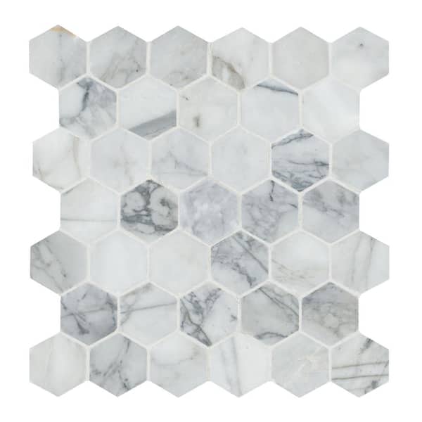 Calacatta Cressa Hexagon 12.38 in. x 12.38 in. Honed Marble Look Floor and Wall Tile (9.8 sq. ft./Case)