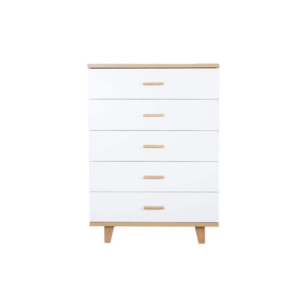 Kahomvis 5-Drawer White Anti-Tip Wood Chest of Drawers Modern Storage ...