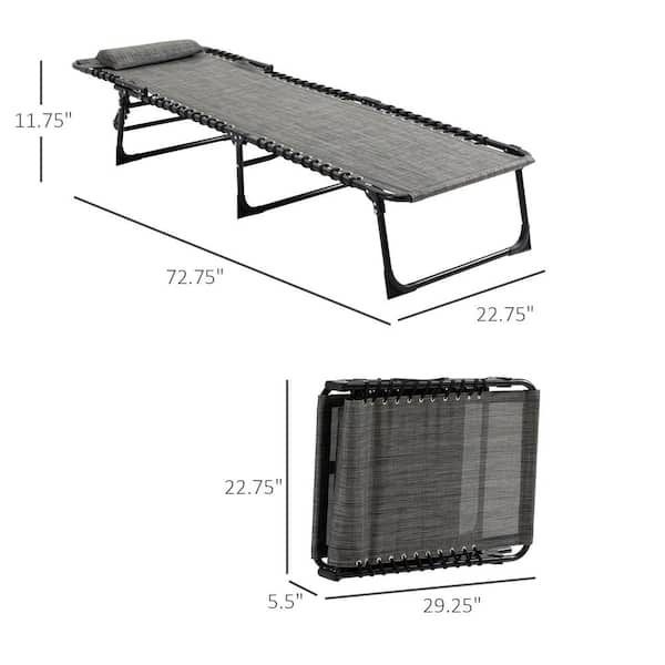 Grey Metal Outdoor Reclining Chaise Lounge with Adjustable