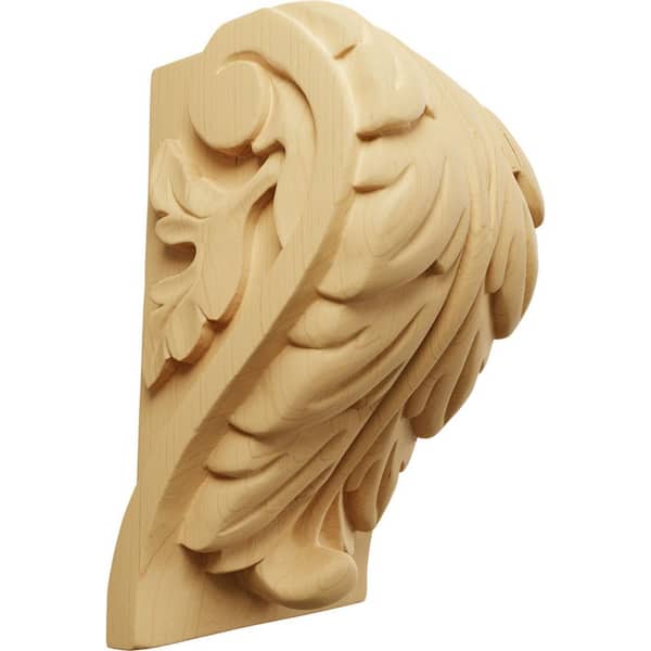 Ekena Millwork 3-3/4 in. x 4-1/2 in. x 7 in. Unfinished Wood Alder Extra Large Acanthus Leaf Block Corbel