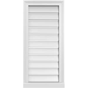 16 in. x 34 in. Vertical Surface Mount PVC Gable Vent: Functional with Brickmould Sill Frame