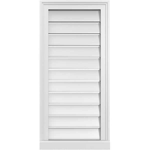 Ekena Millwork 16 in. x 34 in. Vertical Surface Mount PVC Gable Vent: Functional with Brickmould Sill Frame