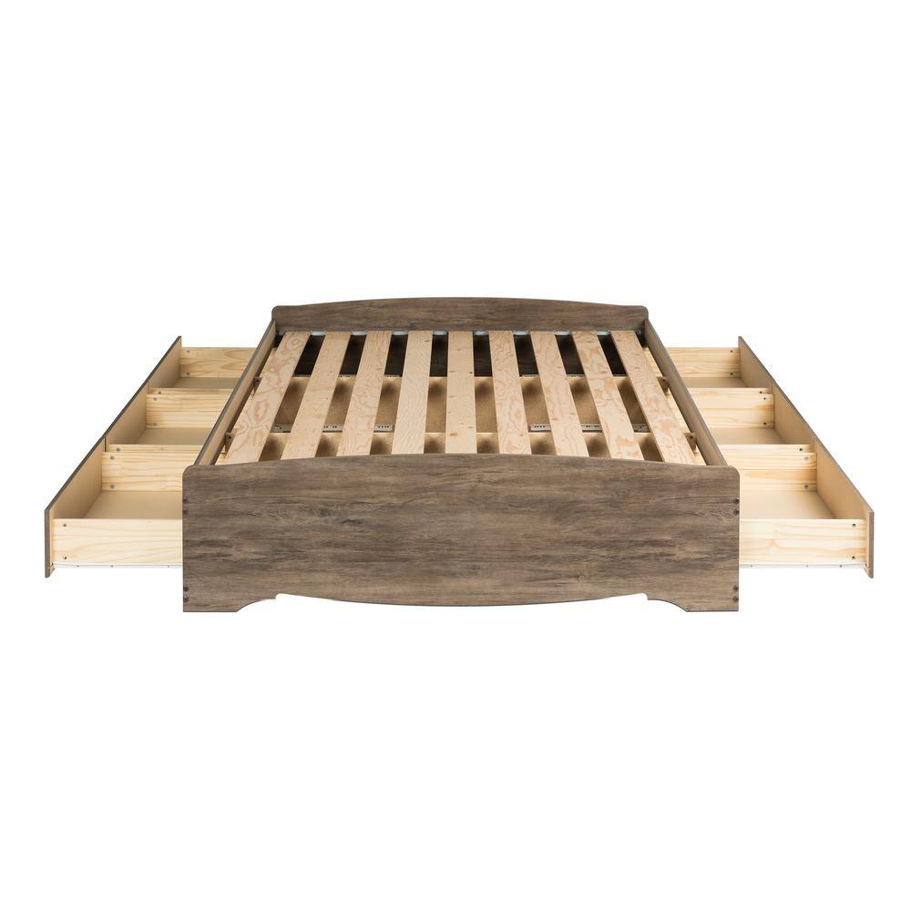 Queen Drifted Gray Wood Platform Storage Bed with 6 Drawers