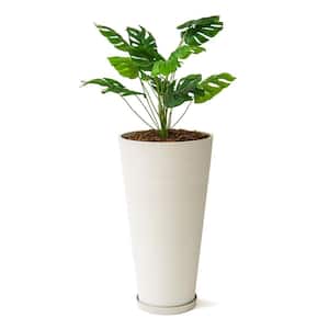 28 in. Tall Modern Round Plastic Planter, Tapered Floor Planter for Indoor and Outdoor Planter, Patio Decor, White