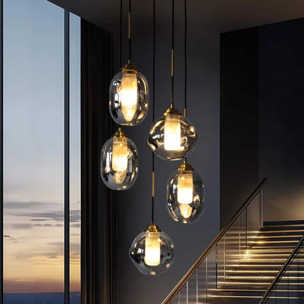 5 Light Modern Smoke Gray Lava Glass Pendant Chandelier, E26 for Staircase Living Room price history on PriceWatchPro