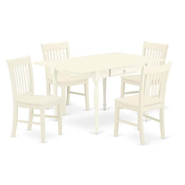East West Furniture 5-Piece Linen White Finish Solid Wood Top - Dining Room Set with Dropleaf (Seats-4)