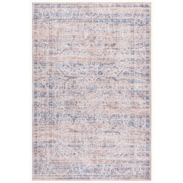 Vintage Heriz 6 ft. x 9 ft. Blue/Beige Distressed Abstract Washable Area Rug