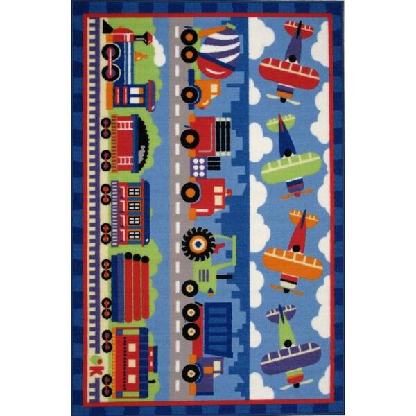 LA Rug Olive Kids Trains, Planes and Trucks Multi Colored 39 in. x 58 in. Area Rug