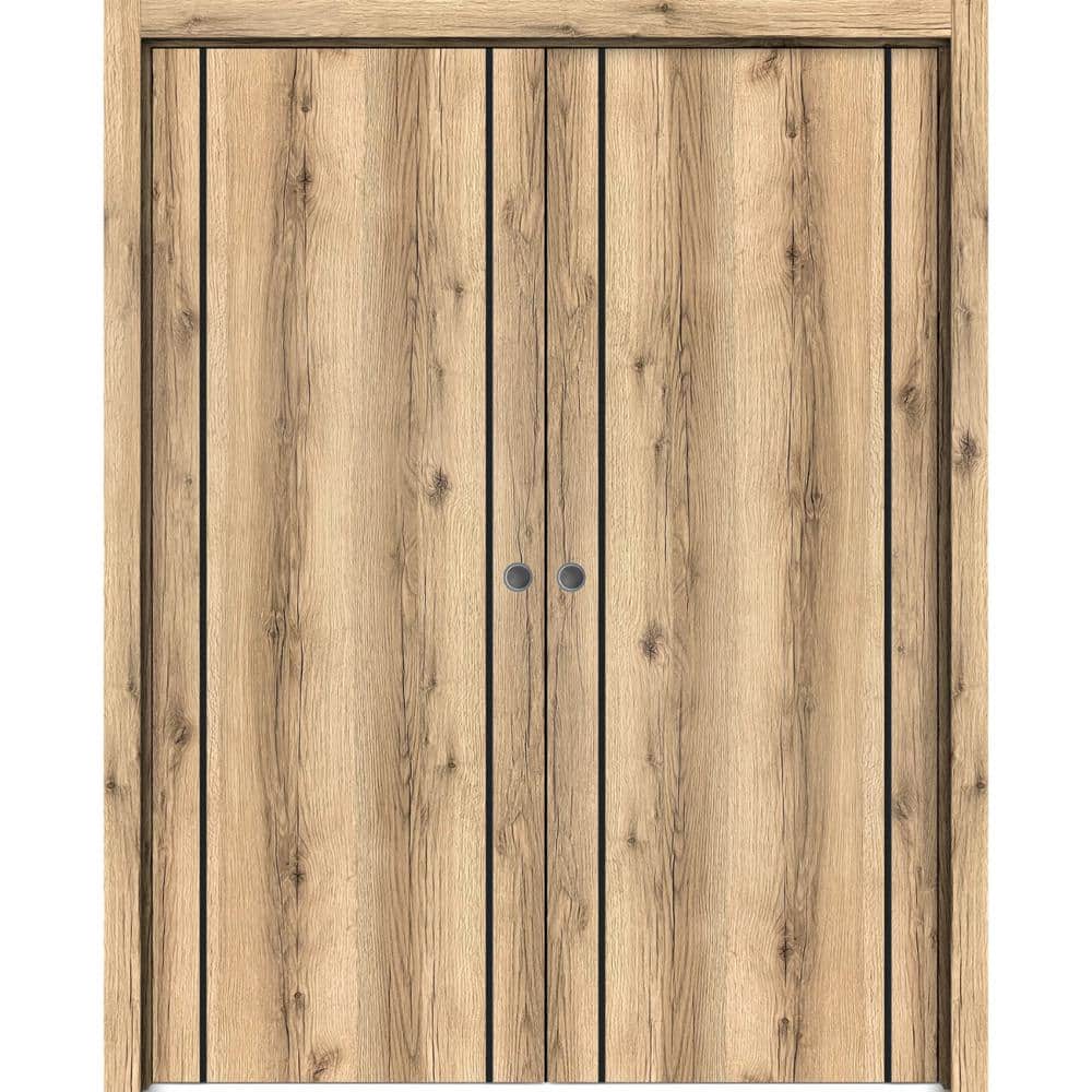 Assemble Required 56 in. x 96 in. 2-Panel Oak Color Finished Solid Wood with Honeycomb Sliding Door with Hardware price history on PriceWatchPro