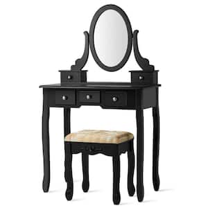 5-Drawer Black Vanity Table Set Dressing Table Set Make Up Table and Stool Set