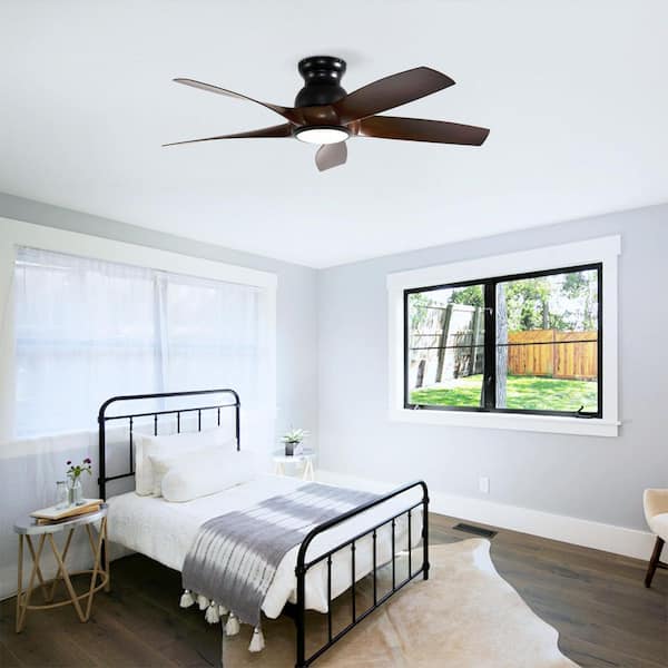 56 in. Brown Flush Mount Standard Ceiling Fan with Remote Control, 5 ABS Blades, 3-Color LED, DC 6-Speed