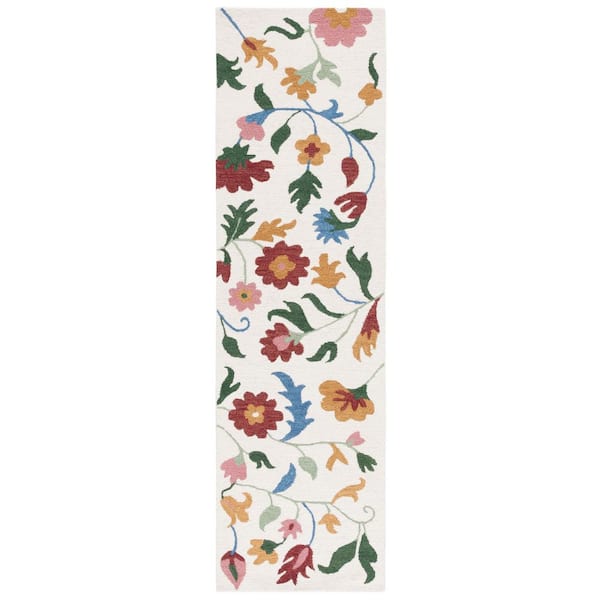 Blossom 3 ft. x 8 ft. Ivory/Red Modern Floral Runner Rug